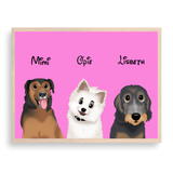 Custom Cartoon Style Three Pet Portrait