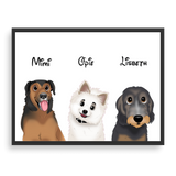Custom Cartoon Style Three Pet Portrait