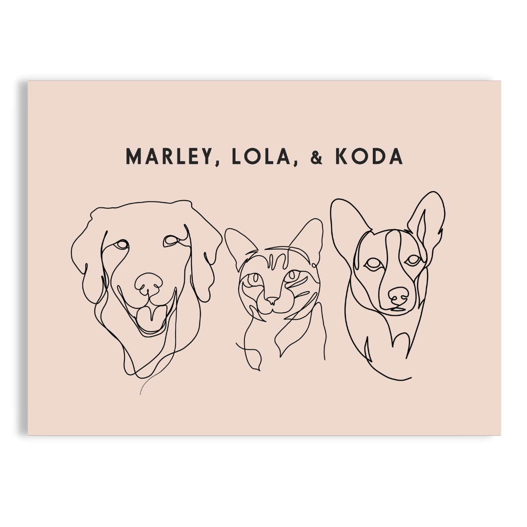 Custom Three Pet Line Drawing Portrait