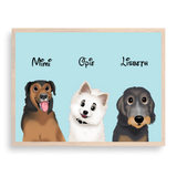 Custom Cartoon Style Three Pet Portrait