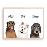 Custom Cartoon Style Three Pet Portrait