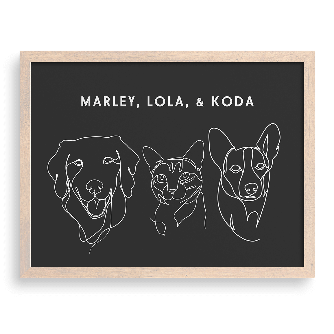 Custom Three Pet Line Drawing Portrait