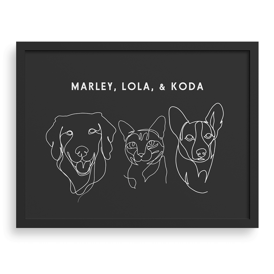 Custom Three Pet Line Drawing Portrait