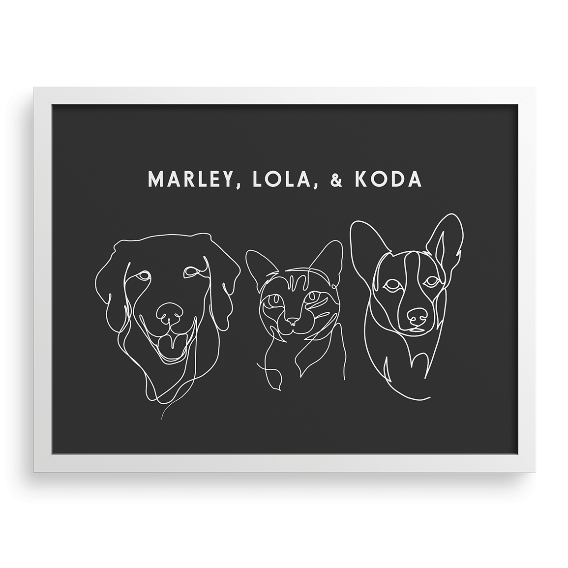 Custom Three Pet Line Drawing Portrait
