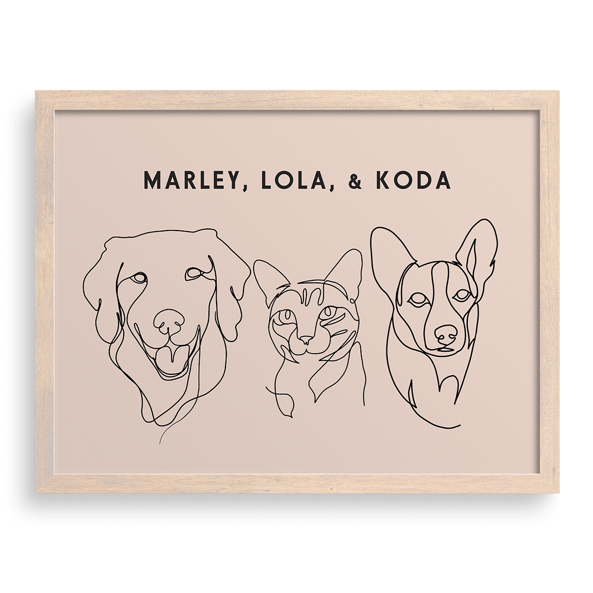 Custom Three Pet Line Drawing Portrait