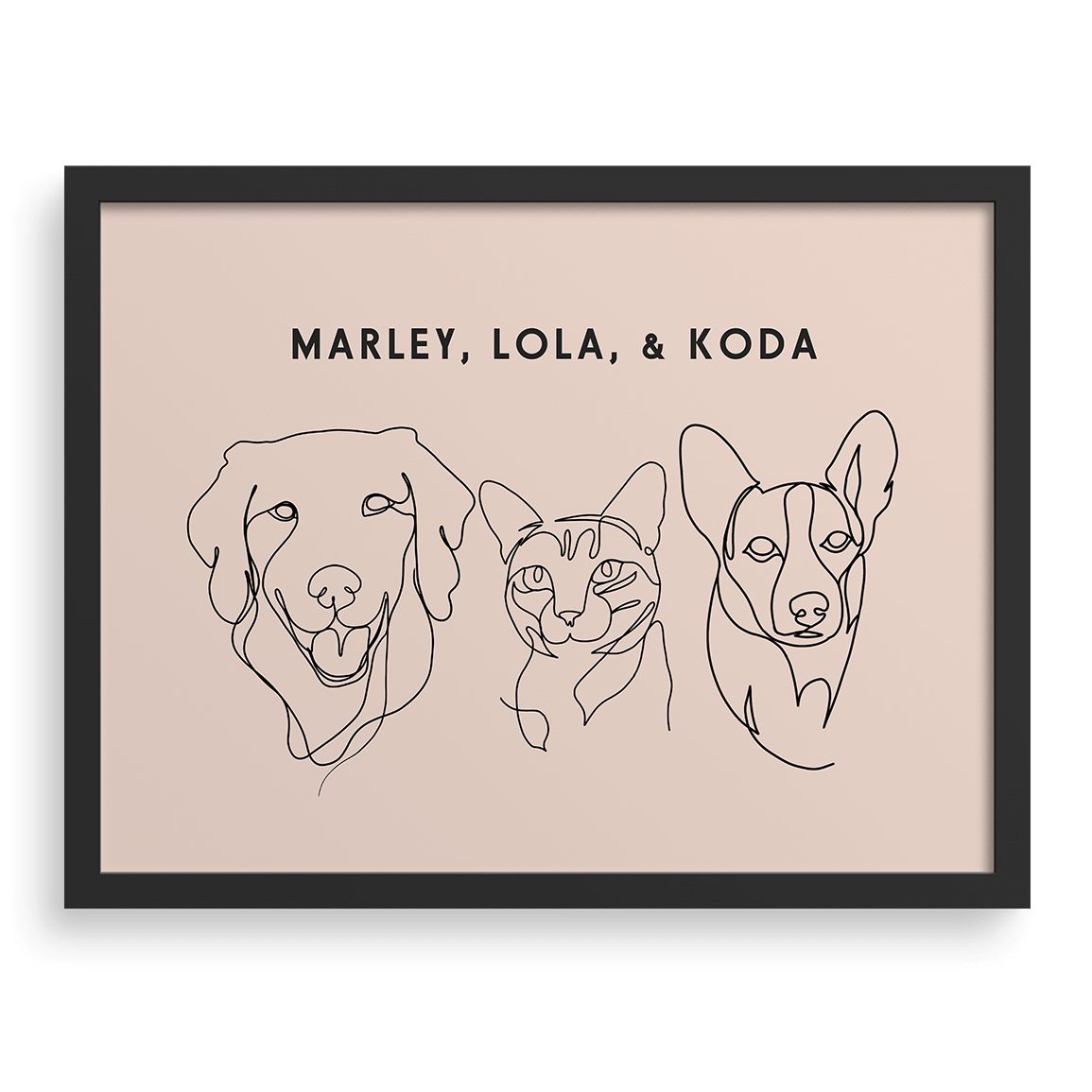 Custom Three Pet Line Drawing Portrait