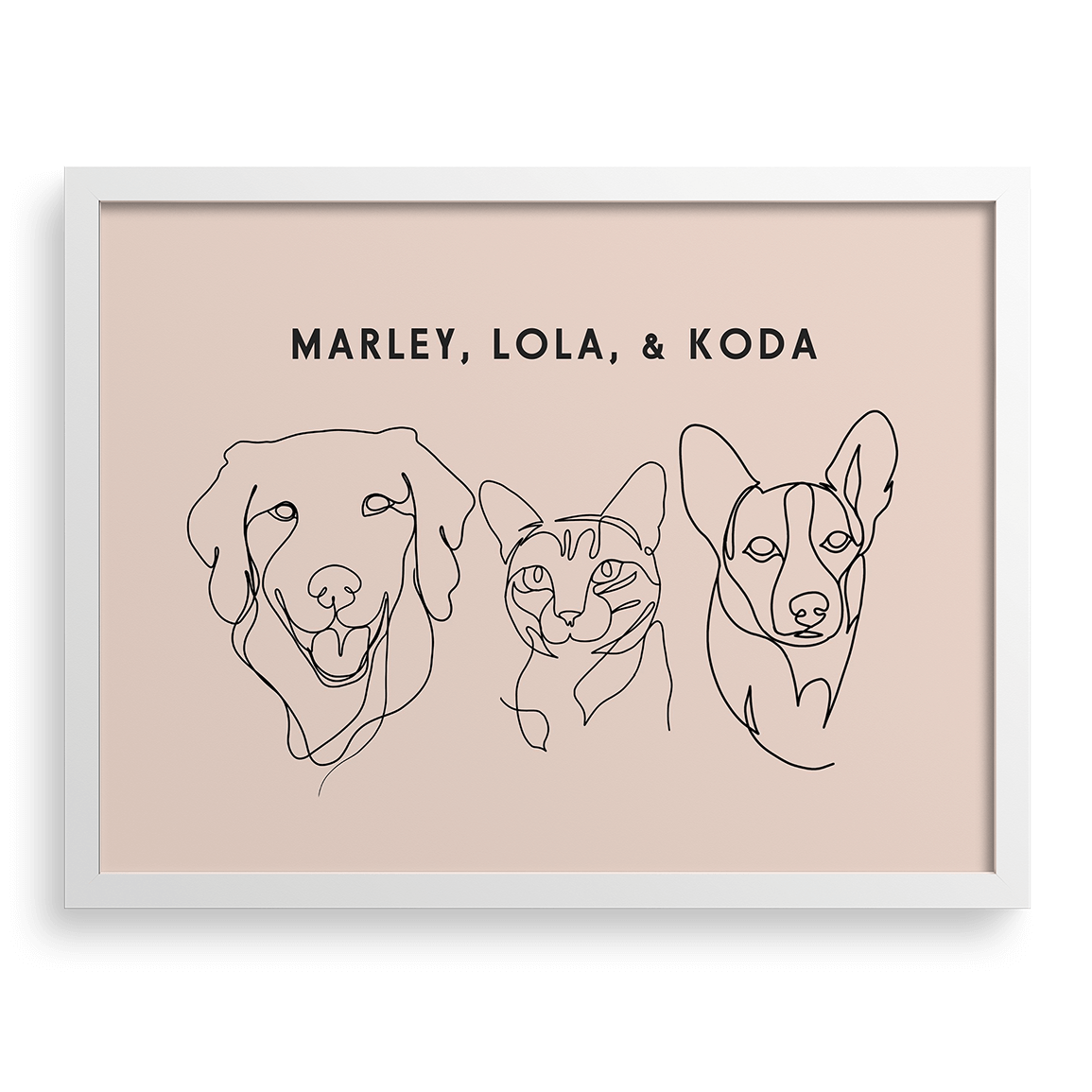 Custom Three Pet Line Drawing Portrait