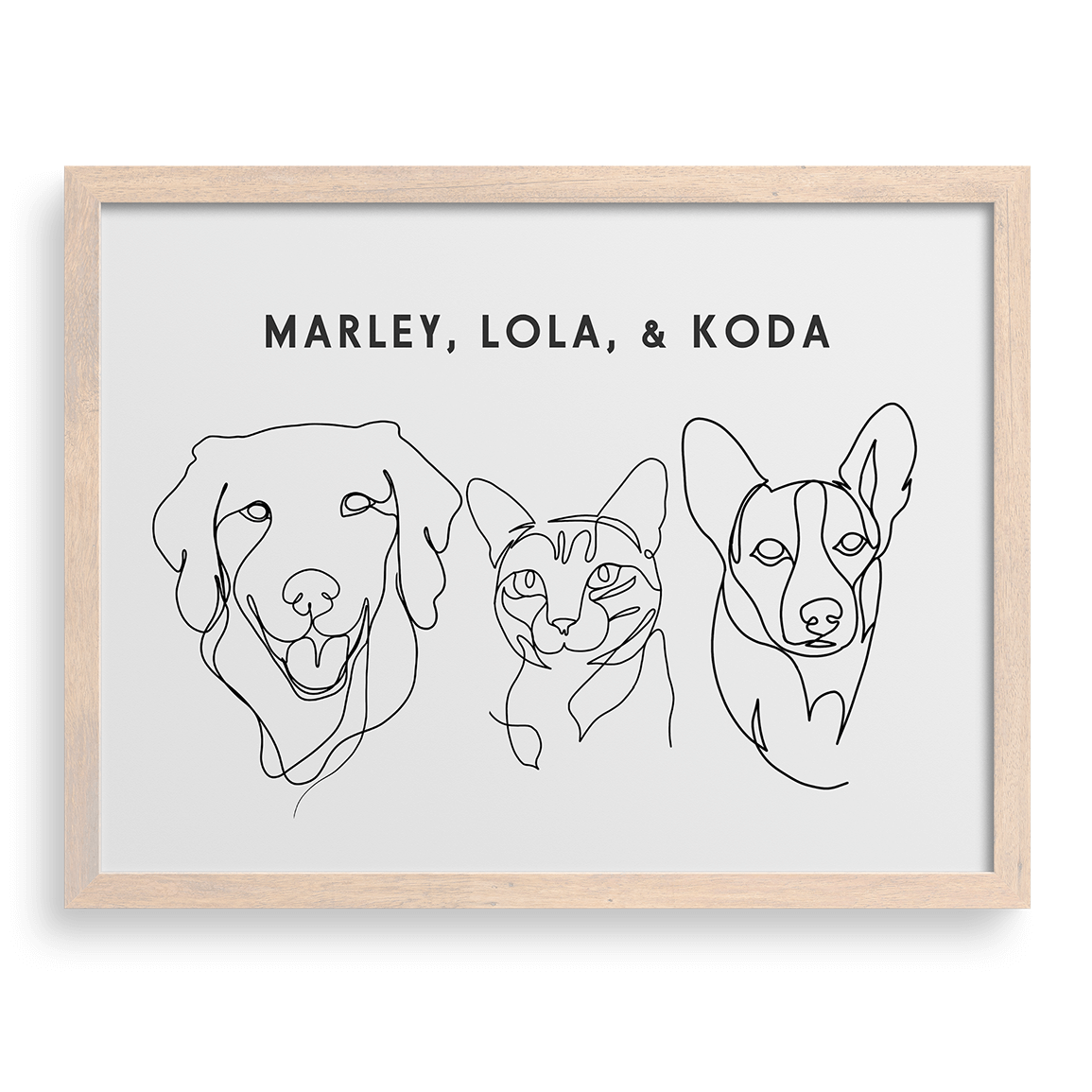 Custom Three Pet Line Drawing Portrait