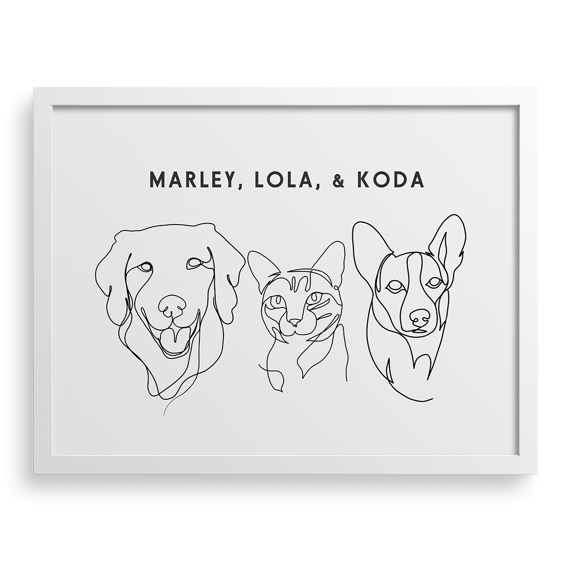 Custom Three Pet Line Drawing Portrait